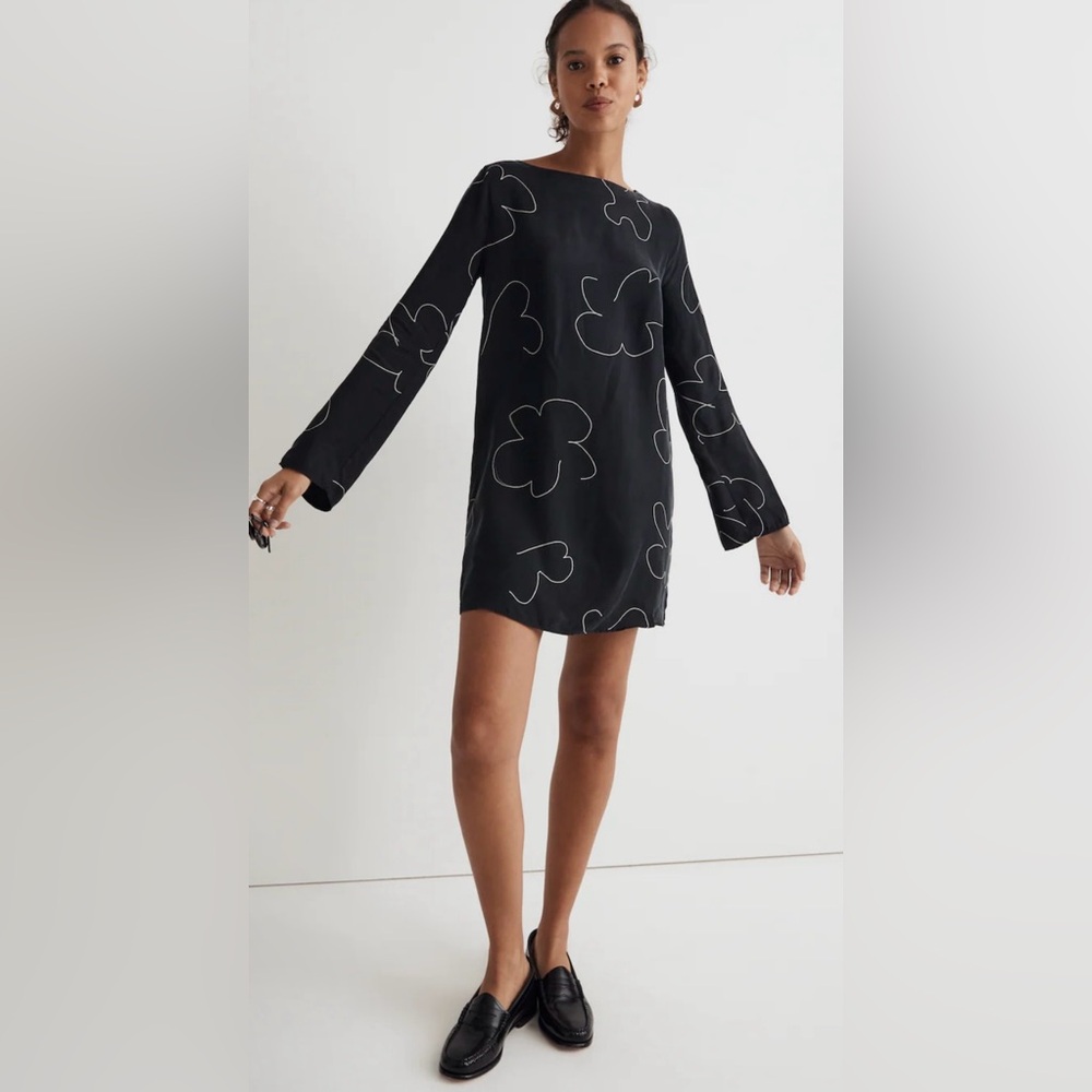 Madewell Black Mini Dress with White Floral Design